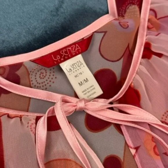 La Senza Y2K Pink Hearts Floral Chiffon Ruffle Slip Medium - Picture 5 of 9